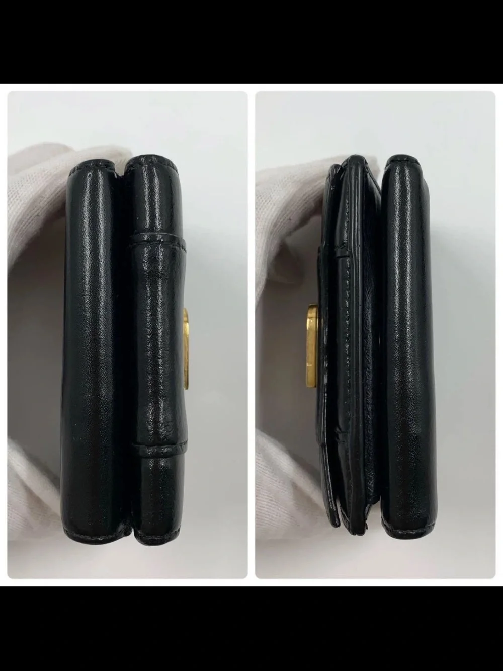 Balenciaga Black Leather Mini Wallet with Gold B Emblem